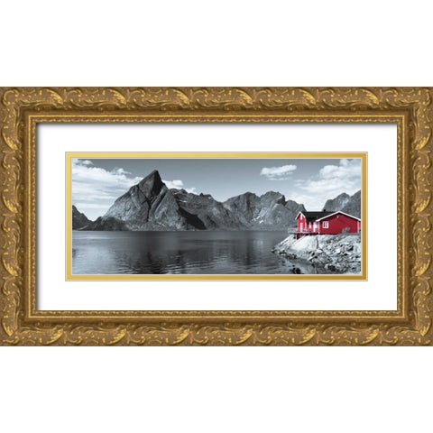 Fishing huts on the waterfront, Lofoten, Norway Gold Ornate Wood Framed Art Print with Double Matting by Frank, Assaf
