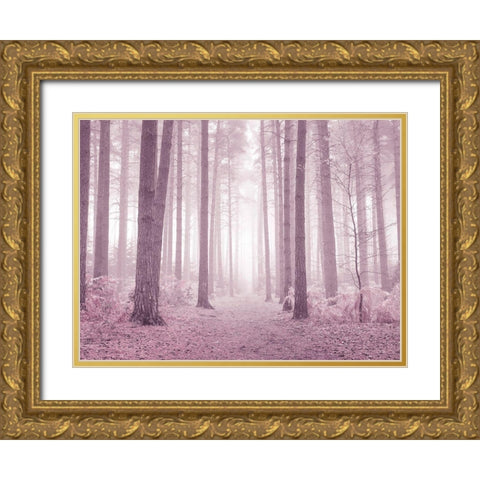 Misty trees in pink Gold Ornate Wood Framed Art Print with Double Matting by Frank, Assaf