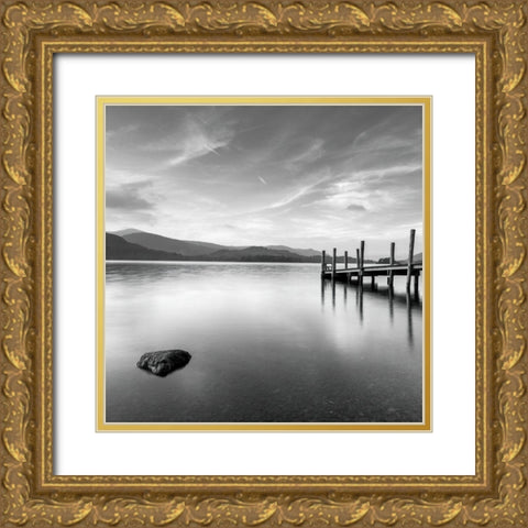 Pier on still lake Gold Ornate Wood Framed Art Print with Double Matting by Frank, Assaf