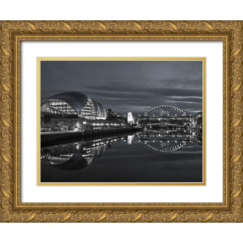 The Sage Gateshead and the Tyne bridge, Newcastle Upon Tyne, FTBR-1878 Gold Ornate Wood Framed Art Print with Double Matting by Frank, Assaf