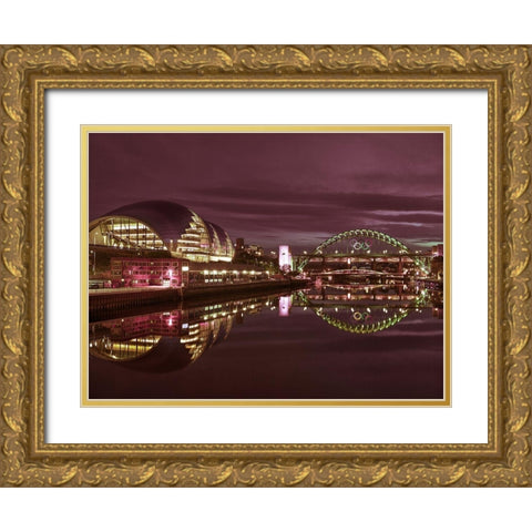 The Sage Gateshead and the Tyne bridge, Newcastle Upon Tyne, FTBR-1879 Gold Ornate Wood Framed Art Print with Double Matting by Frank, Assaf