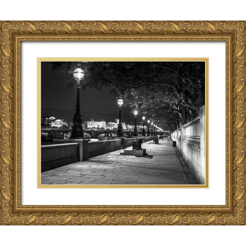 Bench at the park by the river Thames, London, UK Gold Ornate Wood Framed Art Print with Double Matting by Frank, Assaf