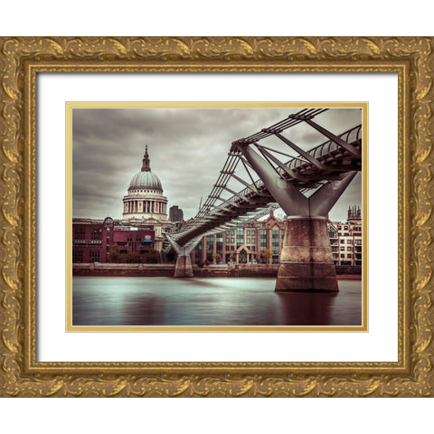 Millennium Bridge-London Gold Ornate Wood Framed Art Print with Double Matting by Frank, Assaf
