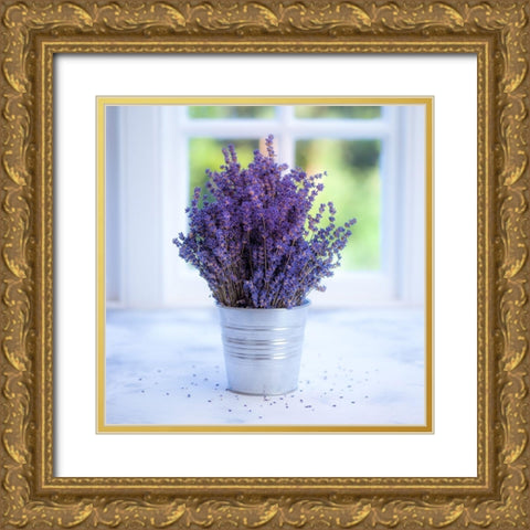 Bunch of lavender in vase by the window - Indoors Gold Ornate Wood Framed Art Print with Double Matting by Frank, Assaf