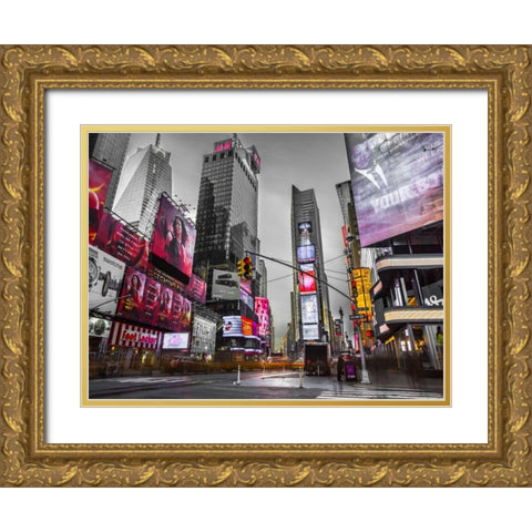 Image of Times Square, New York Gold Ornate Wood Framed Art Print with Double Matting by Frank, Assaf