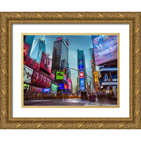 Image of Times Square, New York Gold Ornate Wood Framed Art Print with Double Matting by Frank, Assaf