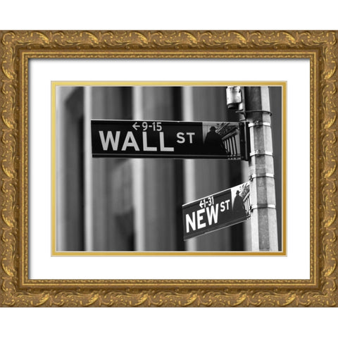 Wall street sign - New York city Gold Ornate Wood Framed Art Print with Double Matting by Frank, Assaf