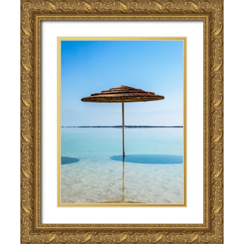 Bathing canopy on the beach on the Dead Sea, Israel Gold Ornate Wood Framed Art Print with Double Matting by Frank, Assaf