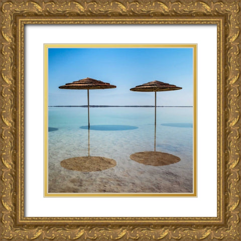 Bathing canopy on the beach on the Dead Sea, Israel Gold Ornate Wood Framed Art Print with Double Matting by Frank, Assaf