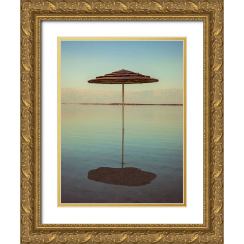 Parasol on beach of Dead Sea, Israel Gold Ornate Wood Framed Art Print with Double Matting by Frank, Assaf