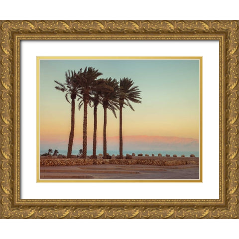 Palm trees on beach of Dead sea, Israel Gold Ornate Wood Framed Art Print with Double Matting by Frank, Assaf