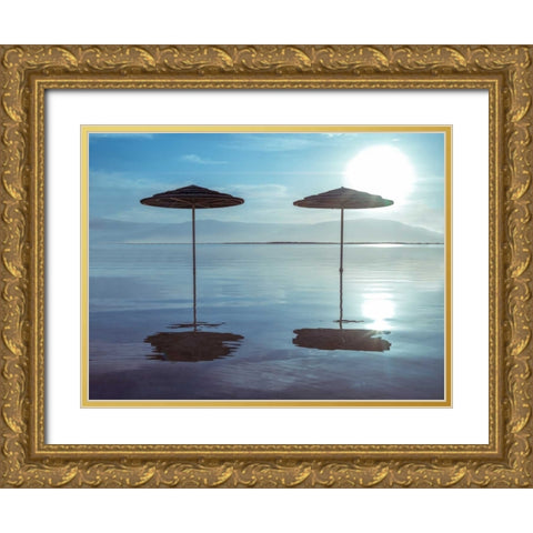 Parasol on Dead sea, Israel Gold Ornate Wood Framed Art Print with Double Matting by Frank, Assaf