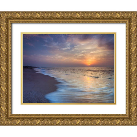 Evening view of beautiful beach in Israel Gold Ornate Wood Framed Art Print with Double Matting by Frank, Assaf