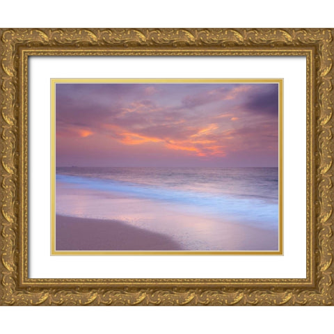 Evening view of beautiful beach in Israel Gold Ornate Wood Framed Art Print with Double Matting by Frank, Assaf
