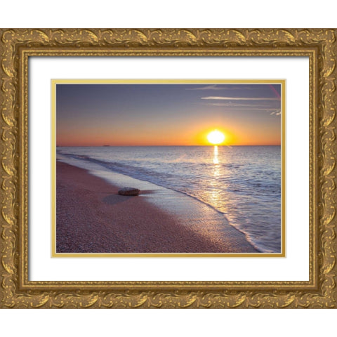 Tranquil beach at dusk Gold Ornate Wood Framed Art Print with Double Matting by Frank, Assaf