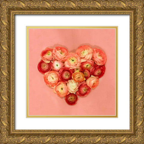 Heart made of flowers Gold Ornate Wood Framed Art Print with Double Matting by Frank, Assaf