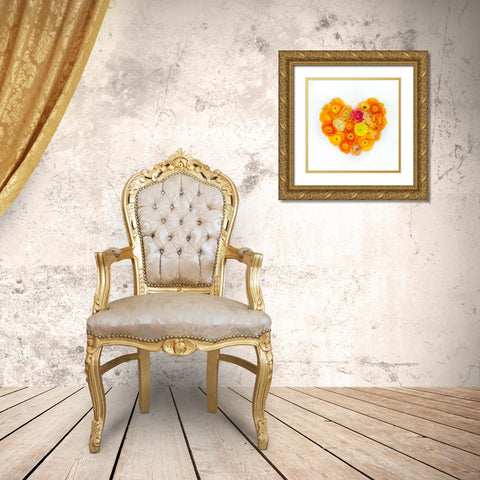 Heart made of flowers Gold Ornate Wood Framed Art Print with Double Matting by Frank, Assaf