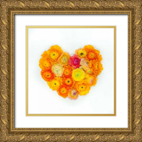 Heart made of flowers Gold Ornate Wood Framed Art Print with Double Matting by Frank, Assaf