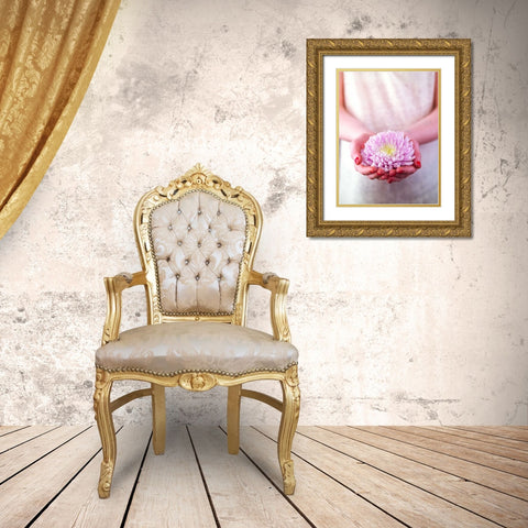 Female hands holding a flower Gold Ornate Wood Framed Art Print with Double Matting by Frank, Assaf
