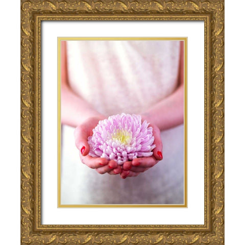 Female hands holding a flower Gold Ornate Wood Framed Art Print with Double Matting by Frank, Assaf