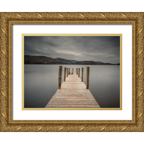 Jetty on tranquil lake Gold Ornate Wood Framed Art Print with Double Matting by Frank, Assaf