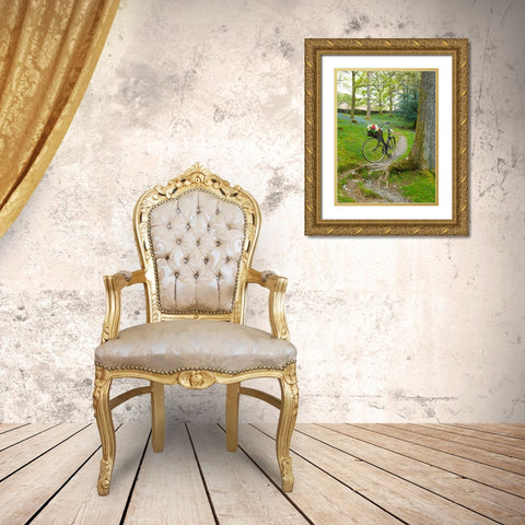 Bicycle in spring forest Gold Ornate Wood Framed Art Print with Double Matting by Frank, Assaf