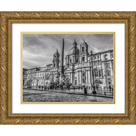 Piazza Navona and Fountain of Neptune. Rome, Italy Gold Ornate Wood Framed Art Print with Double Matting by Frank, Assaf