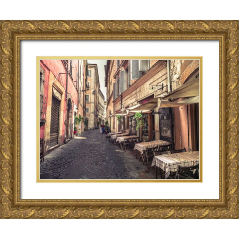 Street cafe in Rome Gold Ornate Wood Framed Art Print with Double Matting by Frank, Assaf