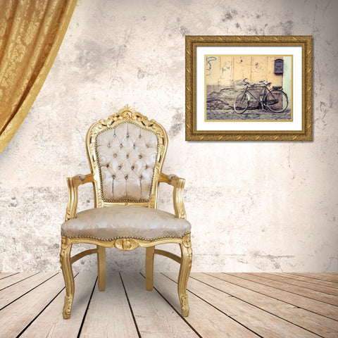 Bicycle outdise old house in Rome Gold Ornate Wood Framed Art Print with Double Matting by Frank, Assaf
