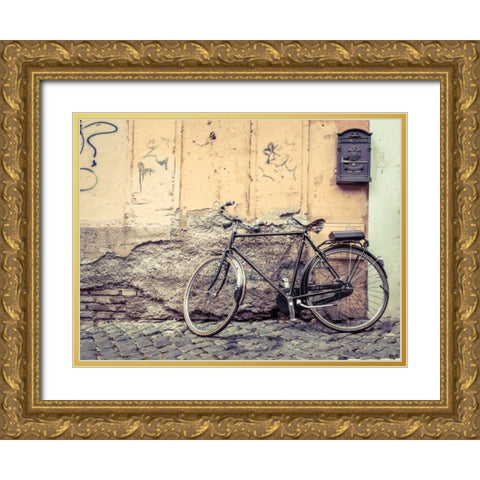 Bicycle outdise old house in Rome Gold Ornate Wood Framed Art Print with Double Matting by Frank, Assaf