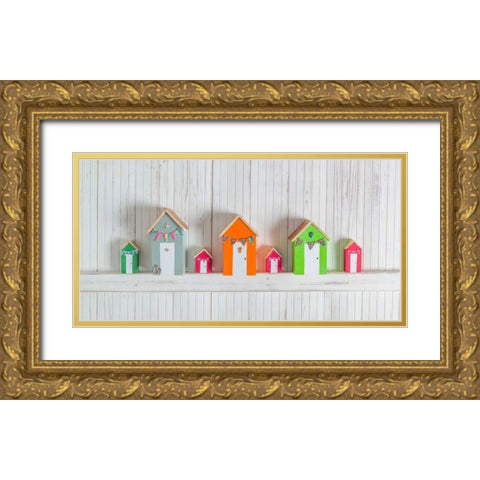 Hearts hanging on wooden background Gold Ornate Wood Framed Art Print with Double Matting by Frank, Assaf