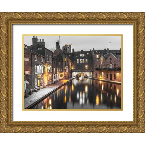 View of Gas street basin at evening in Birmingham, UK Gold Ornate Wood Framed Art Print with Double Matting by Frank, Assaf