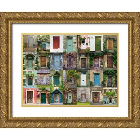 Collage of old doors Gold Ornate Wood Framed Art Print with Double Matting by Frank, Assaf