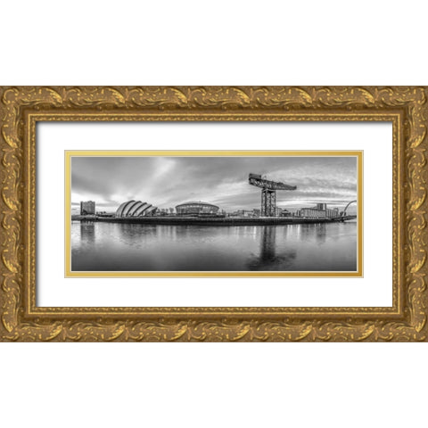 View along the river Clyde, Glasgow, FTBR-1805 Gold Ornate Wood Framed Art Print with Double Matting by Frank, Assaf