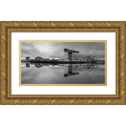 View along the river Clyde at night, Glasgow Gold Ornate Wood Framed Art Print with Double Matting by Frank, Assaf