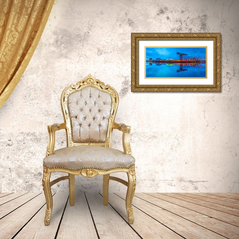 View along the river Clyde at night, Glasgow Gold Ornate Wood Framed Art Print with Double Matting by Frank, Assaf