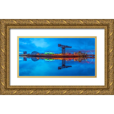 View along the river Clyde at night, Glasgow Gold Ornate Wood Framed Art Print with Double Matting by Frank, Assaf