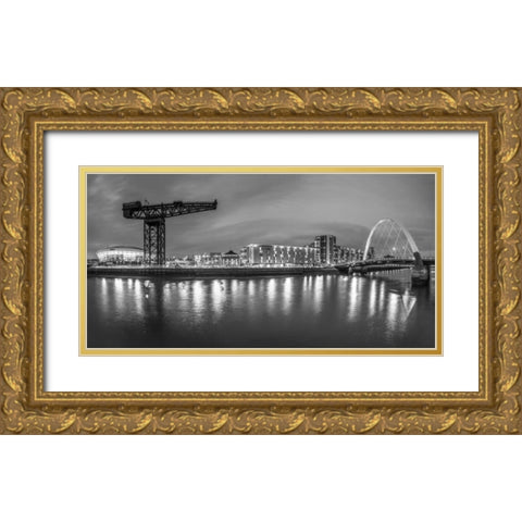 View along the river Clyde at night, Glasgow Gold Ornate Wood Framed Art Print with Double Matting by Frank, Assaf