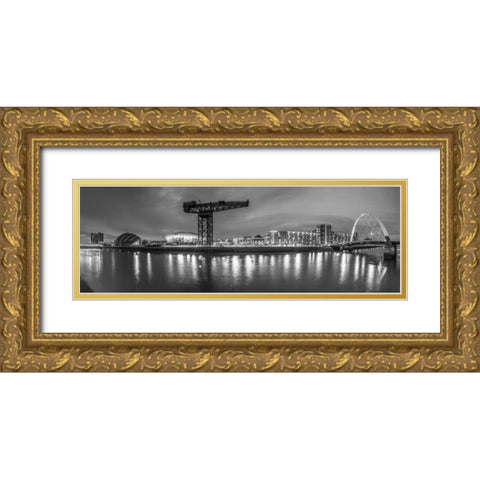 View along the river Clyde at night, Glasgow Gold Ornate Wood Framed Art Print with Double Matting by Frank, Assaf