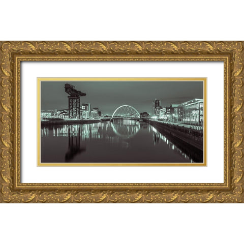 View along the river Clyde at night, Glasgow, FTBR-1901 Gold Ornate Wood Framed Art Print with Double Matting by Frank, Assaf