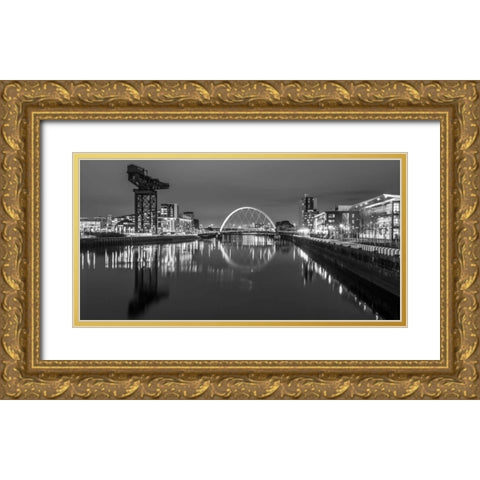 View along the river Clyde at night, Glasgow, FTBR-1807 Gold Ornate Wood Framed Art Print with Double Matting by Frank, Assaf