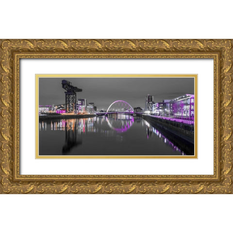 View along the river Clyde at night, Glasgow Gold Ornate Wood Framed Art Print with Double Matting by Frank, Assaf