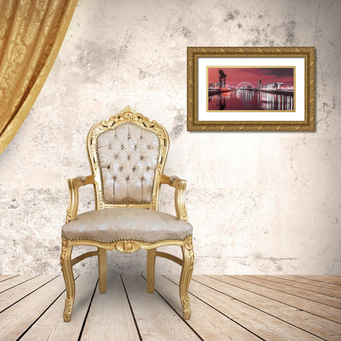 View along the river Clyde at night, Glasgow, FTBR-1902 Gold Ornate Wood Framed Art Print with Double Matting by Frank, Assaf