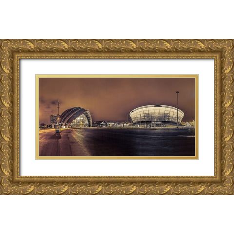 Evening view of Clyde Auditorium and SSE Hydro in Glasgow, FTBR-1904 Gold Ornate Wood Framed Art Print with Double Matting by Frank, Assaf