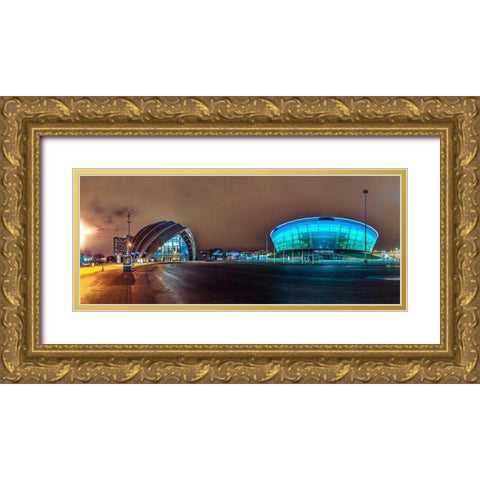 Evening view of Clyde Auditorium and SSE Hydro in Glasgow, FTBR-1903 Gold Ornate Wood Framed Art Print with Double Matting by Frank, Assaf