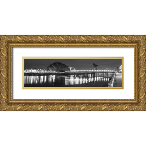 View along the river Clyde at night, Glasgow, FTBR-1808 Gold Ornate Wood Framed Art Print with Double Matting by Frank, Assaf