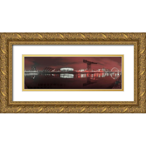 View along the river Clyde at night-Glasgow Gold Ornate Wood Framed Art Print with Double Matting by Frank, Assaf