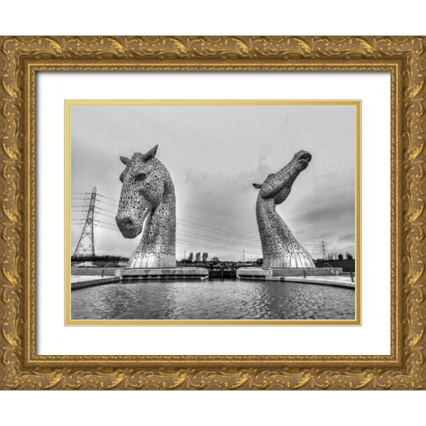 The kelpies horse statue at the Helix park in Falkirk , Scotland Gold Ornate Wood Framed Art Print with Double Matting by Frank, Assaf