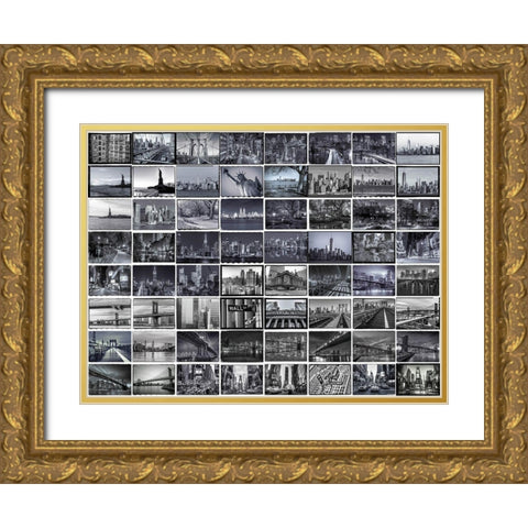 Collage of New York city Gold Ornate Wood Framed Art Print with Double Matting by Frank, Assaf