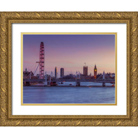 London cityscape over river Thames Gold Ornate Wood Framed Art Print with Double Matting by Frank, Assaf